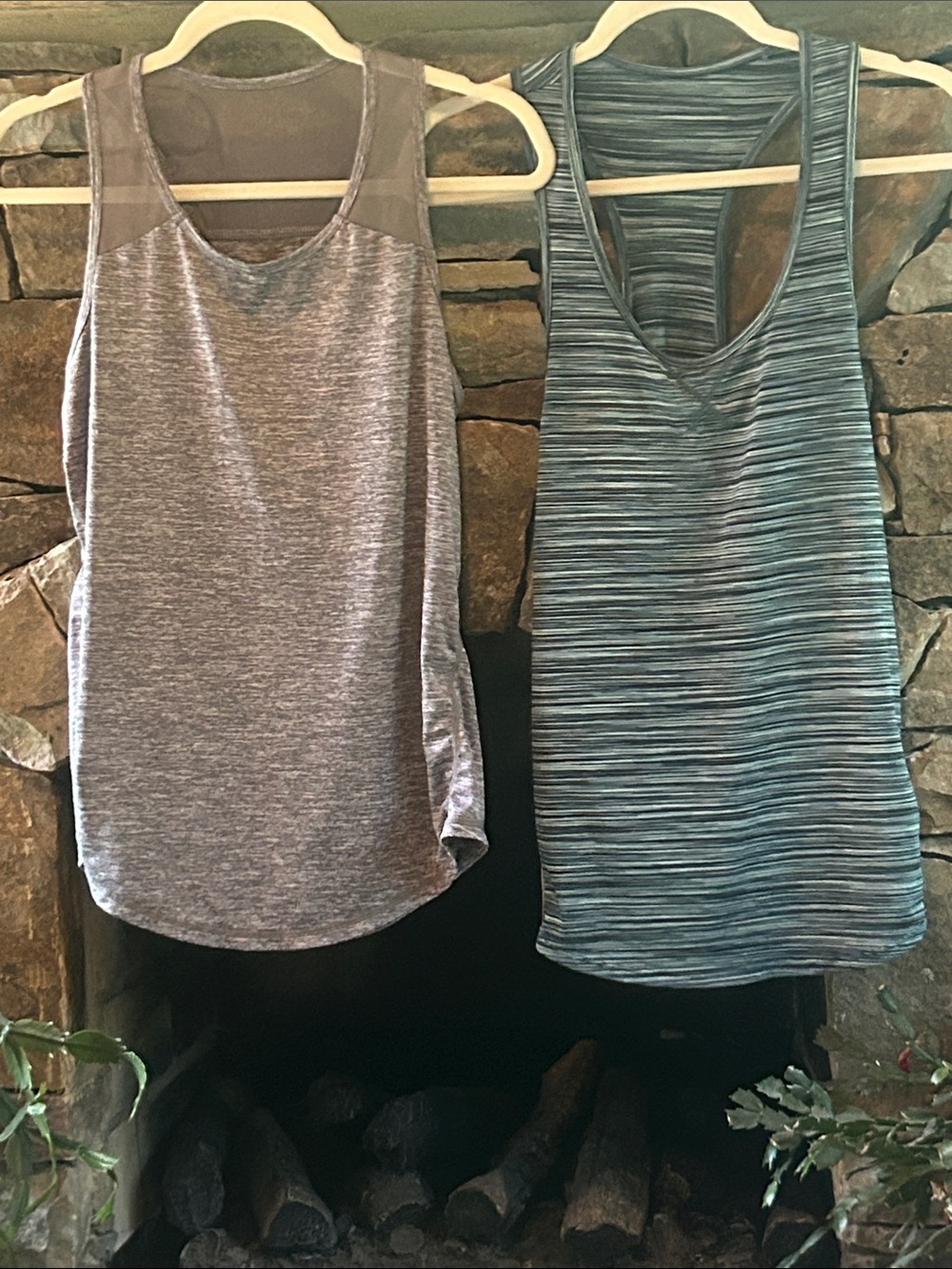 Women’s Sleeveless Athletic Tank Tops - Heather Gray and Blue Stripe; Size S/M
